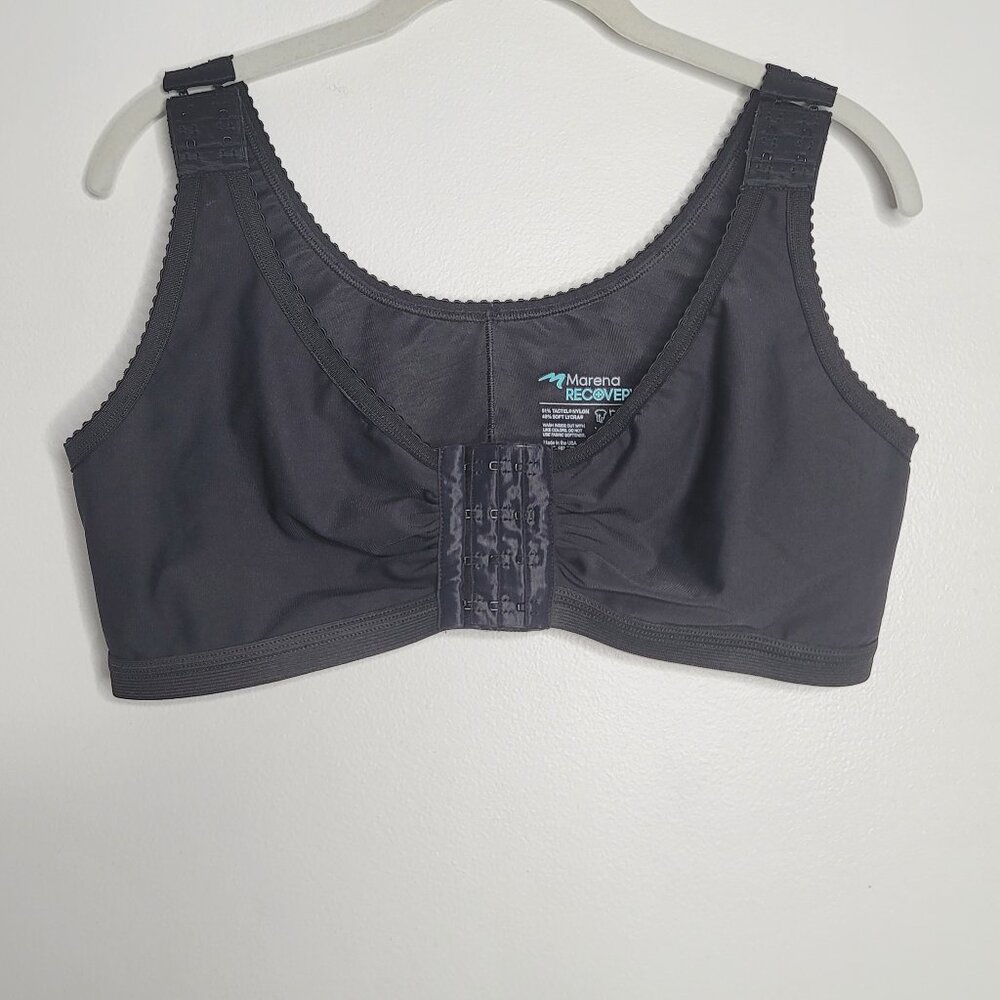 Marena Recovery Bra 42 / 44 Womens Front Closure Post Surgery Support Black